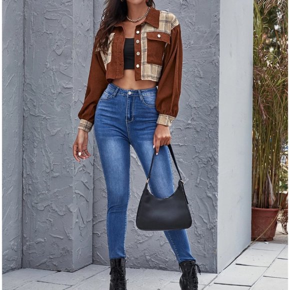 Plaid Crop Corduroy Jacket - Picture 4 of 6